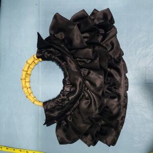 Kathy Van Zeeland Black Ruffled Handbag with Bamboo Handle